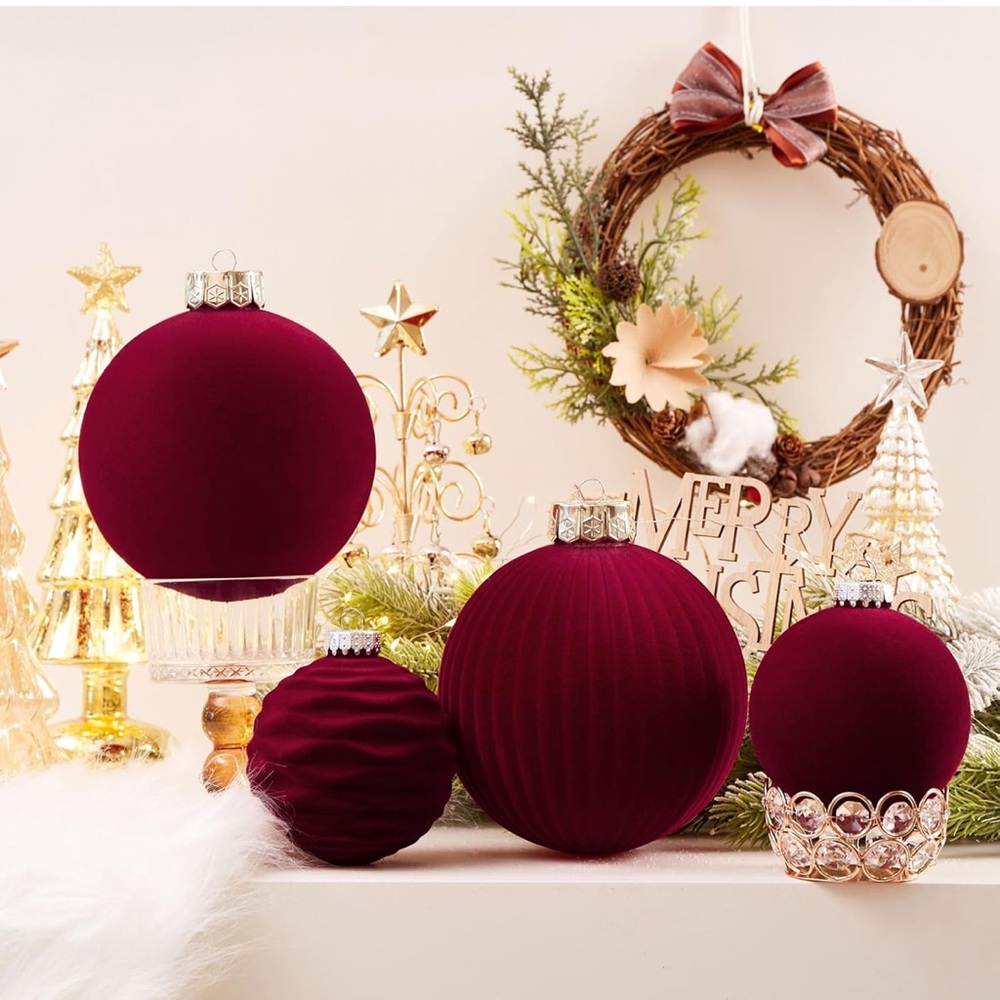 Elegant Burgundy Velvet decoration 6 pc 2 with golden ornaments
